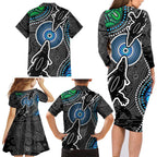 Torest Trait Islands Mix Crocodine Aboriginal Pattern Family Matching Long Sleeve Bodycon Dress and Hawaiian Shirt