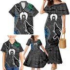Torest Trait Islands Mix Crocodine Aboriginal Pattern Family Matching Mermaid Dress and Hawaiian Shirt