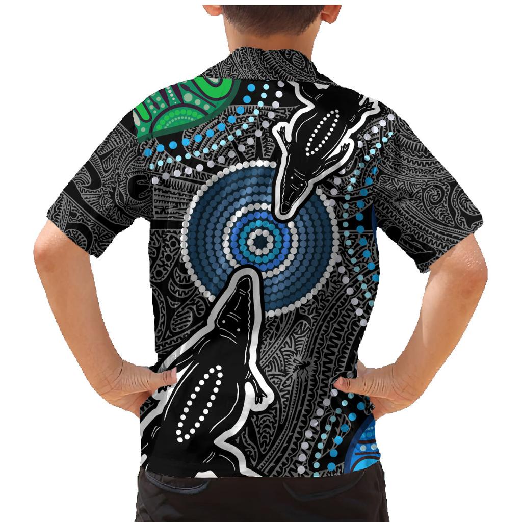 Torest Trait Islands Mix Crocodine Aboriginal Pattern Family Matching Mermaid Dress and Hawaiian Shirt