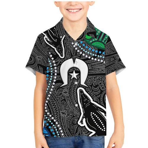 Torest Trait Islands Mix Crocodine Aboriginal Pattern Family Matching Mermaid Dress and Hawaiian Shirt