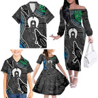 Torest Trait Islands Mix Crocodine Aboriginal Pattern Family Matching Off Shoulder Long Sleeve Dress and Hawaiian Shirt