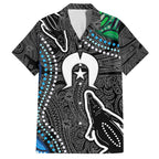 Torest Trait Islands Mix Crocodine Aboriginal Pattern Family Matching Off Shoulder Long Sleeve Dress and Hawaiian Shirt