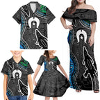 Torest Trait Islands Mix Crocodine Aboriginal Pattern Family Matching Off Shoulder Maxi Dress and Hawaiian Shirt