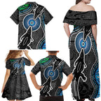 Torest Trait Islands Mix Crocodine Aboriginal Pattern Family Matching Off Shoulder Maxi Dress and Hawaiian Shirt