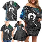 Torest Trait Islands Mix Crocodine Aboriginal Pattern Family Matching Off Shoulder Short Dress and Hawaiian Shirt