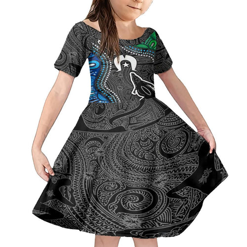 Torest Trait Islands Mix Crocodine Aboriginal Pattern Family Matching Off Shoulder Short Dress and Hawaiian Shirt