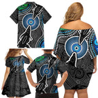 Torest Trait Islands Mix Crocodine Aboriginal Pattern Family Matching Off Shoulder Short Dress and Hawaiian Shirt
