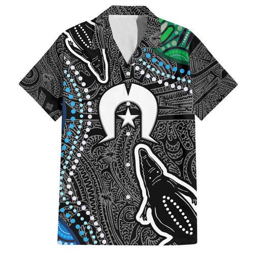 Torest Trait Islands Mix Crocodine Aboriginal Pattern Family Matching Off Shoulder Short Dress and Hawaiian Shirt