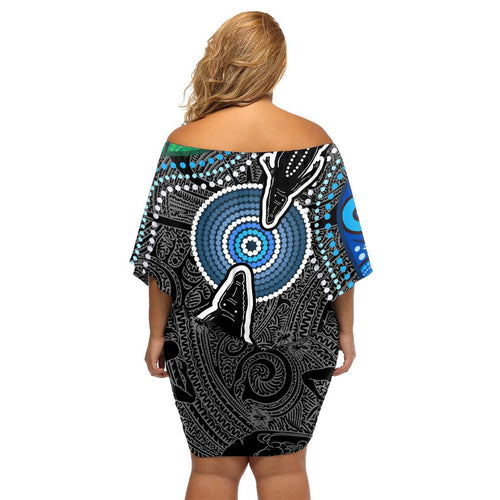 Torest Trait Islands Mix Crocodine Aboriginal Pattern Family Matching Off Shoulder Short Dress and Hawaiian Shirt