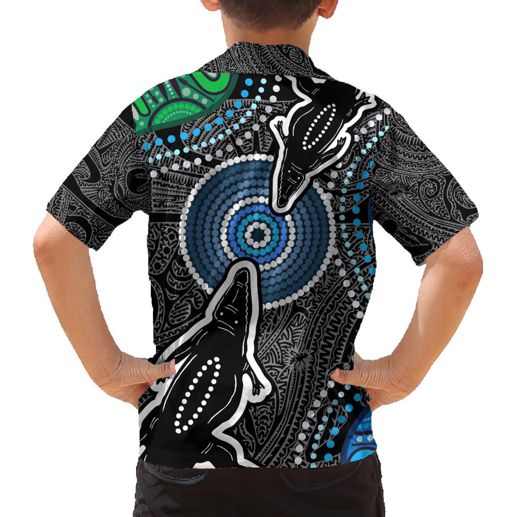Torest Trait Islands Mix Crocodine Aboriginal Pattern Family Matching Puletasi and Hawaiian Shirt