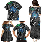 Torest Trait Islands Mix Crocodine Aboriginal Pattern Family Matching Puletasi and Hawaiian Shirt