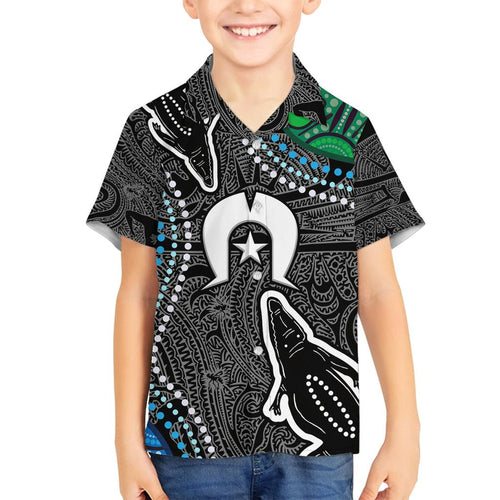Torest Trait Islands Mix Crocodine Aboriginal Pattern Family Matching Puletasi and Hawaiian Shirt