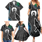 Torest Trait Islands Mix Crocodine Aboriginal Pattern Family Matching Summer Maxi Dress and Hawaiian Shirt
