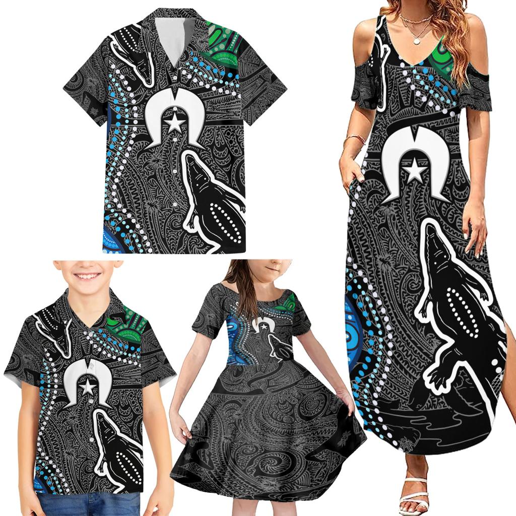 Torest Trait Islands Mix Crocodine Aboriginal Pattern Family Matching Summer Maxi Dress and Hawaiian Shirt