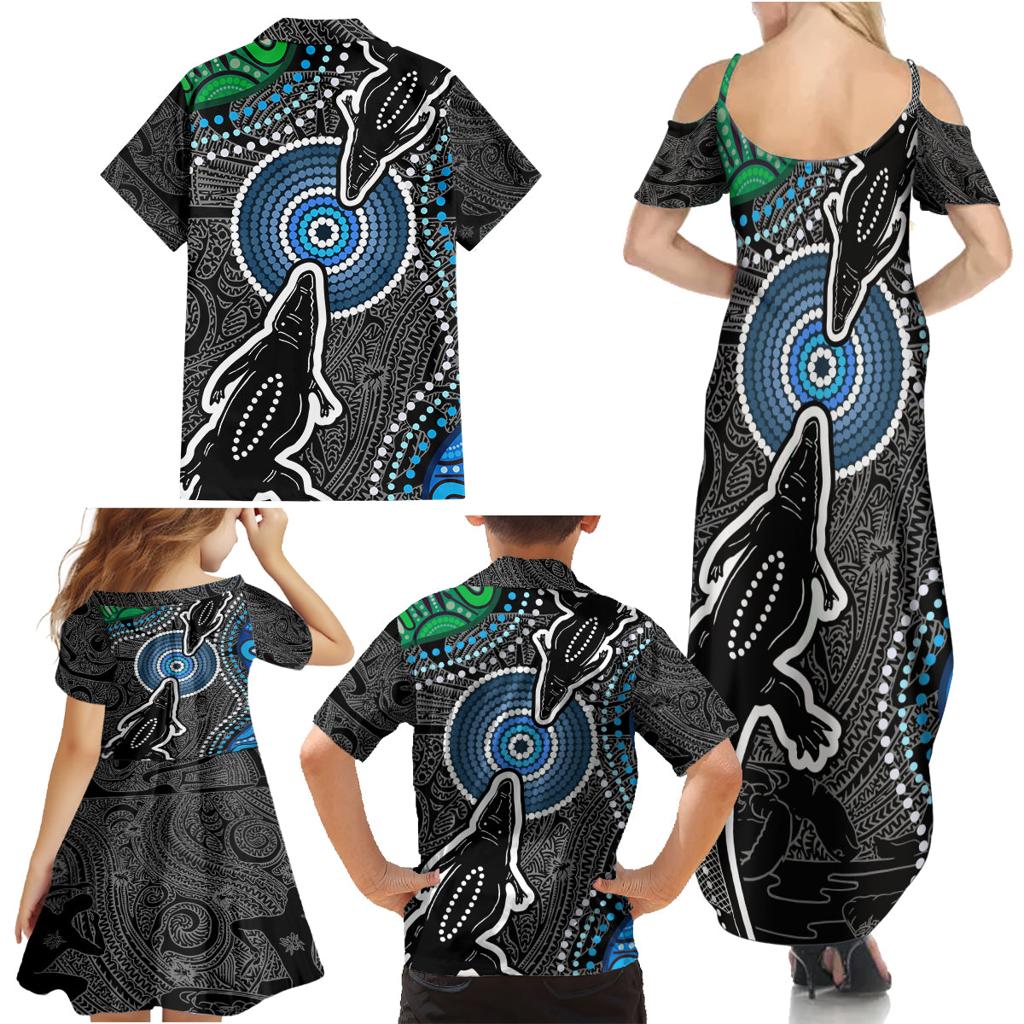 Torest Trait Islands Mix Crocodine Aboriginal Pattern Family Matching Summer Maxi Dress and Hawaiian Shirt