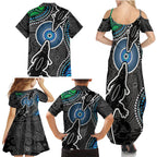 Torest Trait Islands Mix Crocodine Aboriginal Pattern Family Matching Summer Maxi Dress and Hawaiian Shirt
