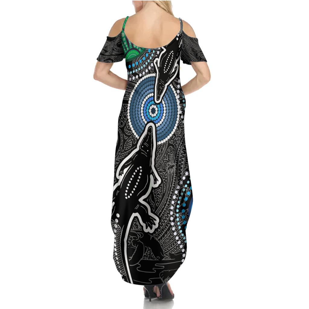 Torest Trait Islands Mix Crocodine Aboriginal Pattern Family Matching Summer Maxi Dress and Hawaiian Shirt