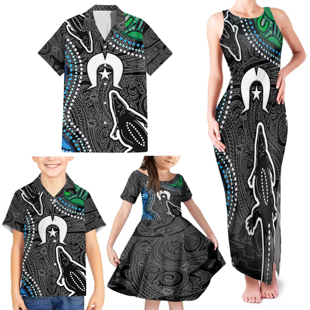 Torest Trait Islands Mix Crocodine Aboriginal Pattern Family Matching Tank Maxi Dress and Hawaiian Shirt