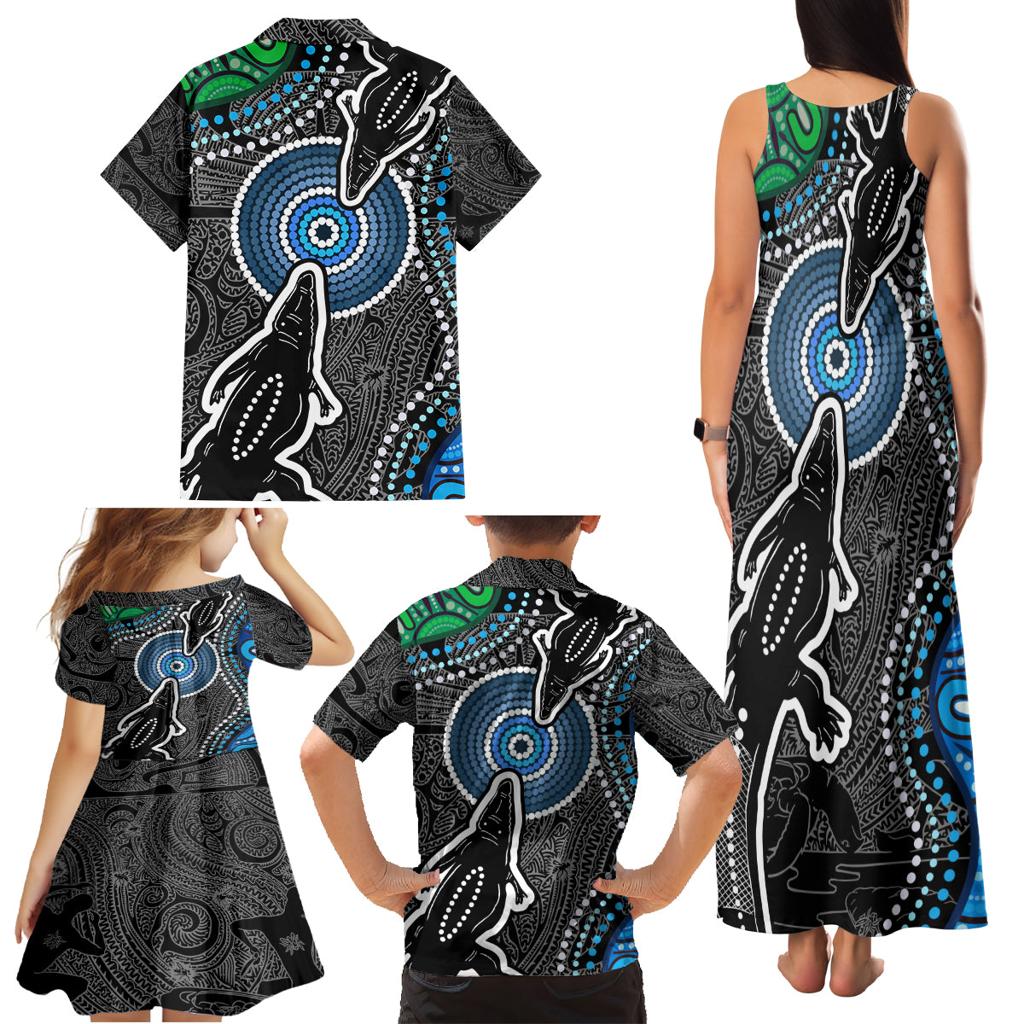 Torest Trait Islands Mix Crocodine Aboriginal Pattern Family Matching Tank Maxi Dress and Hawaiian Shirt