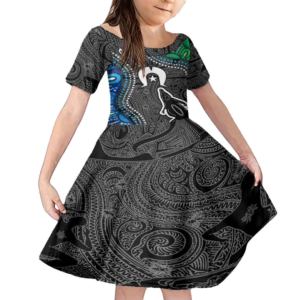 Torest Trait Islands Mix Crocodine Aboriginal Pattern Kid Short Sleeve Dress