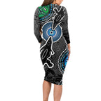 Torest Trait Islands Mix Crocodine Aboriginal Pattern Long Sleeve Bodycon Dress