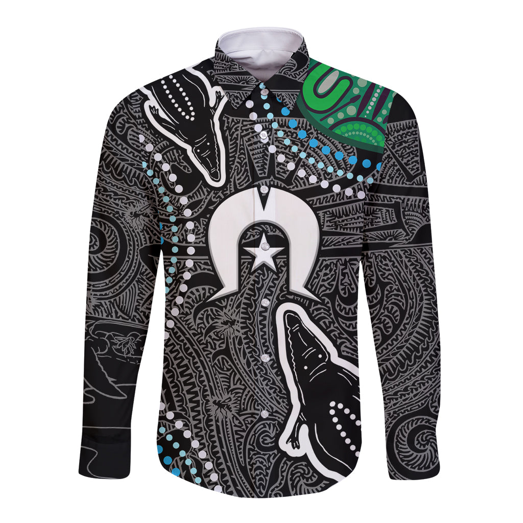 Torest Trait Islands Mix Crocodine Aboriginal Pattern Long Sleeve Button Shirt