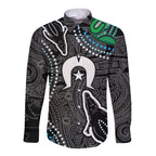 Torest Trait Islands Mix Crocodine Aboriginal Pattern Long Sleeve Button Shirt