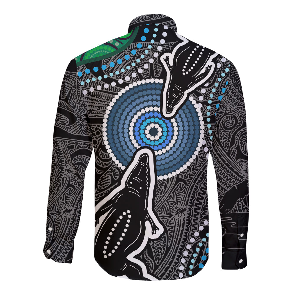 Torest Trait Islands Mix Crocodine Aboriginal Pattern Long Sleeve Button Shirt