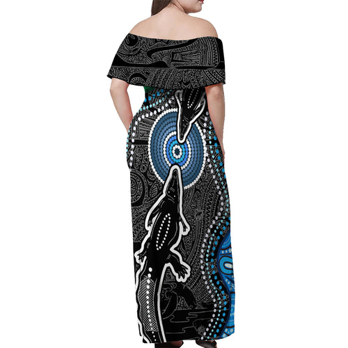 Torest Trait Islands Mix Crocodine Aboriginal Pattern Off Shoulder Maxi Dress
