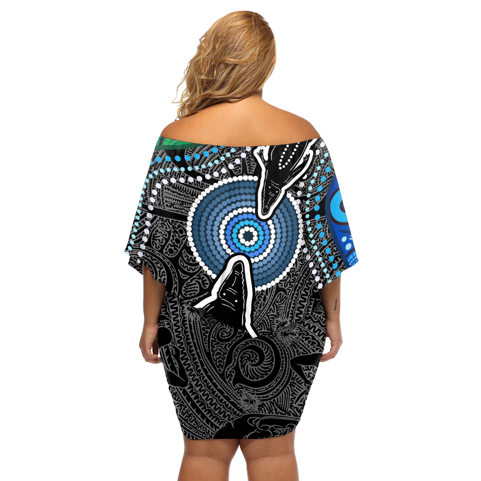 Torest Trait Islands Mix Crocodine Aboriginal Pattern Off Shoulder Short Dress