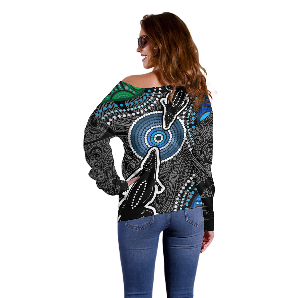 Torest Trait Islands Mix Crocodine Aboriginal Pattern Off Shoulder Sweater