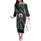 Torest Trait Islands Mix Crocodine Aboriginal Pattern Off The Shoulder Long Sleeve Dress