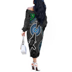Torest Trait Islands Mix Crocodine Aboriginal Pattern Off The Shoulder Long Sleeve Dress