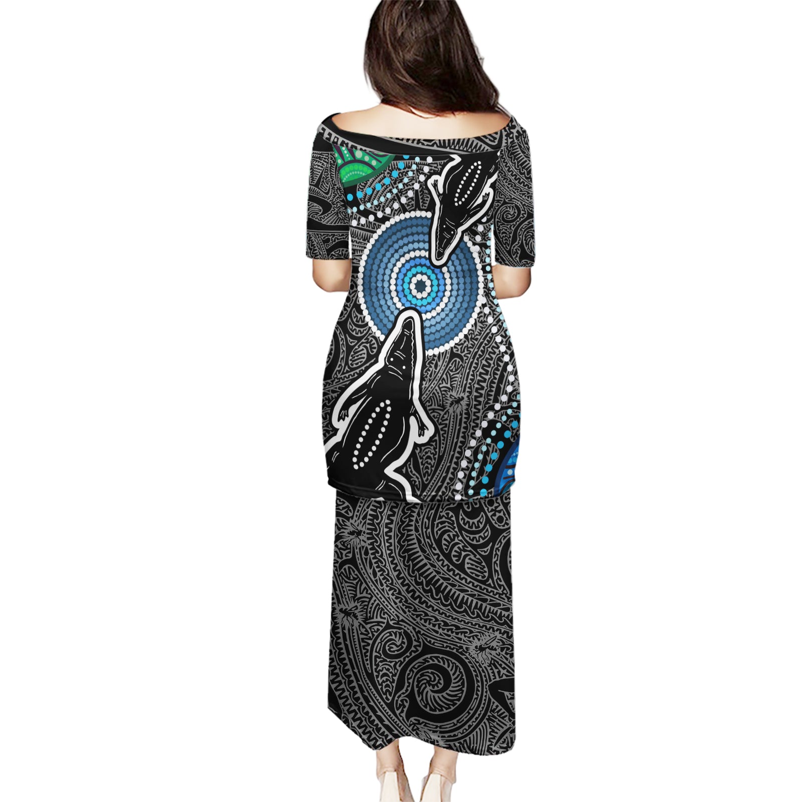 Torest Trait Islands Mix Crocodine Aboriginal Pattern Puletasi