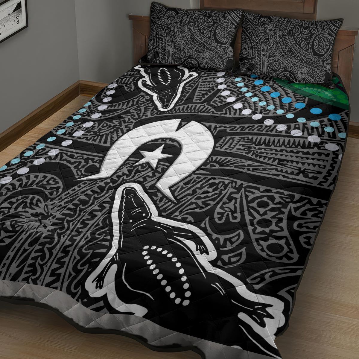 Torest Trait Islands Mix Crocodine Aboriginal Pattern Quilt Bed Set