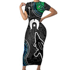 Torest Trait Islands Mix Crocodine Aboriginal Pattern Short Sleeve Bodycon Dress