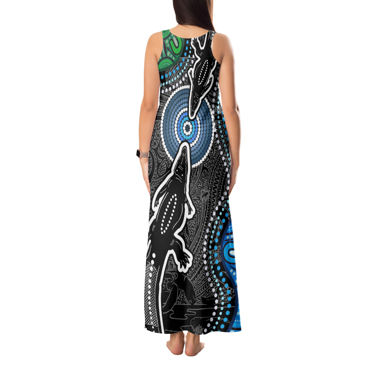 Torest Trait Islands Mix Crocodine Aboriginal Pattern Tank Maxi Dress