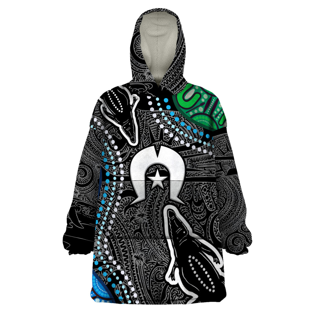 Torest Trait Islands Mix Crocodine Aboriginal Pattern Wearable Blanket Hoodie