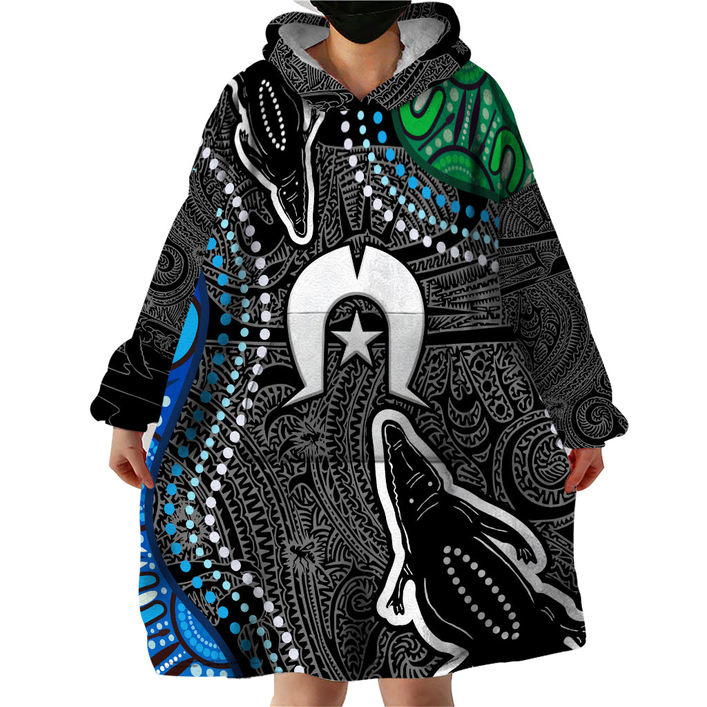 Torest Trait Islands Mix Crocodine Aboriginal Pattern Wearable Blanket Hoodie