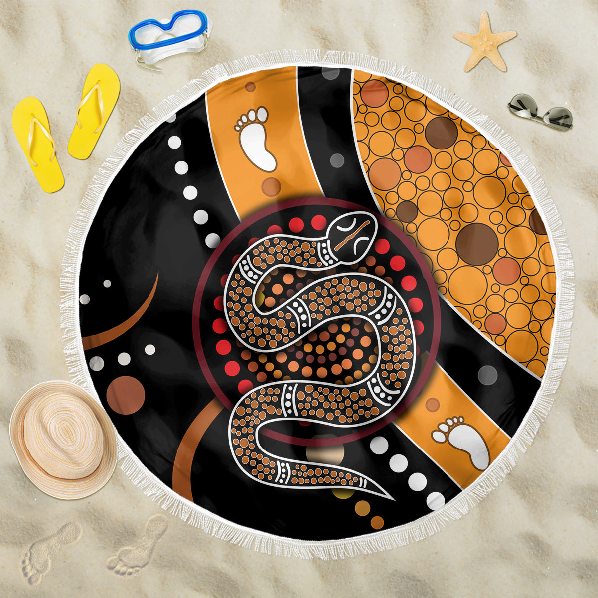 Aboriginal Snake Pattern Dot Art Beach Blanket