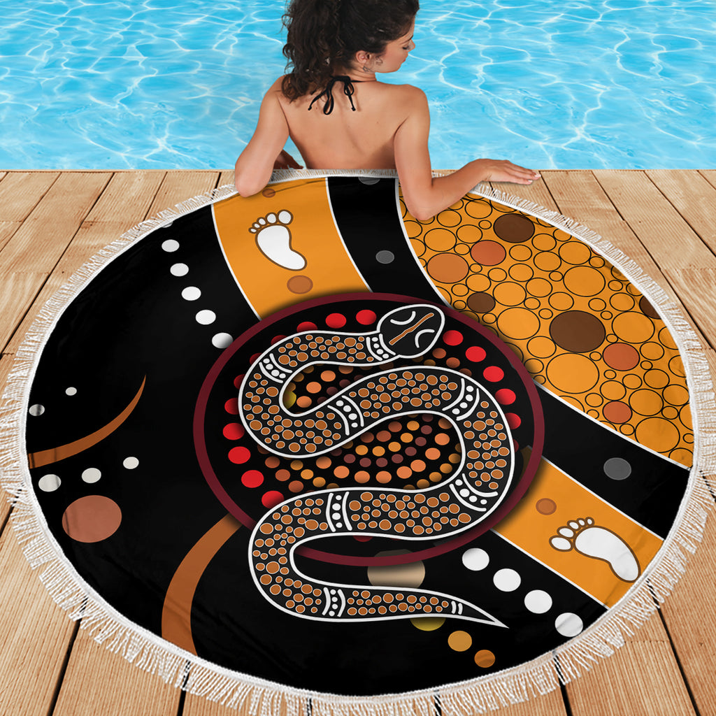Aboriginal Snake Pattern Dot Art Beach Blanket