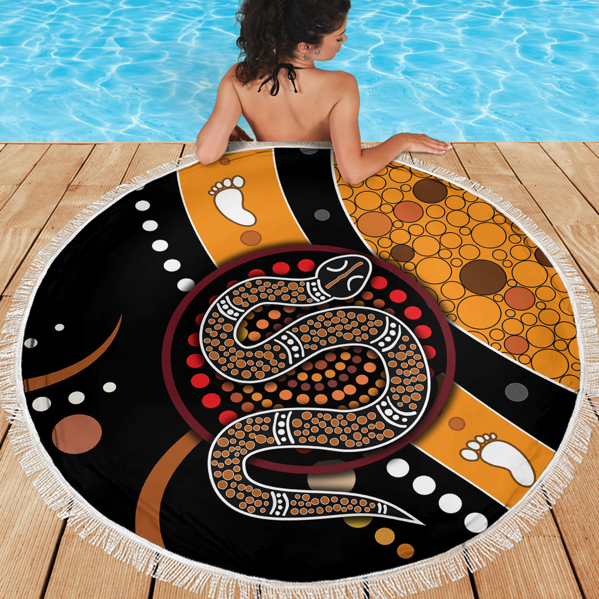 Aboriginal Snake Pattern Dot Art Beach Blanket