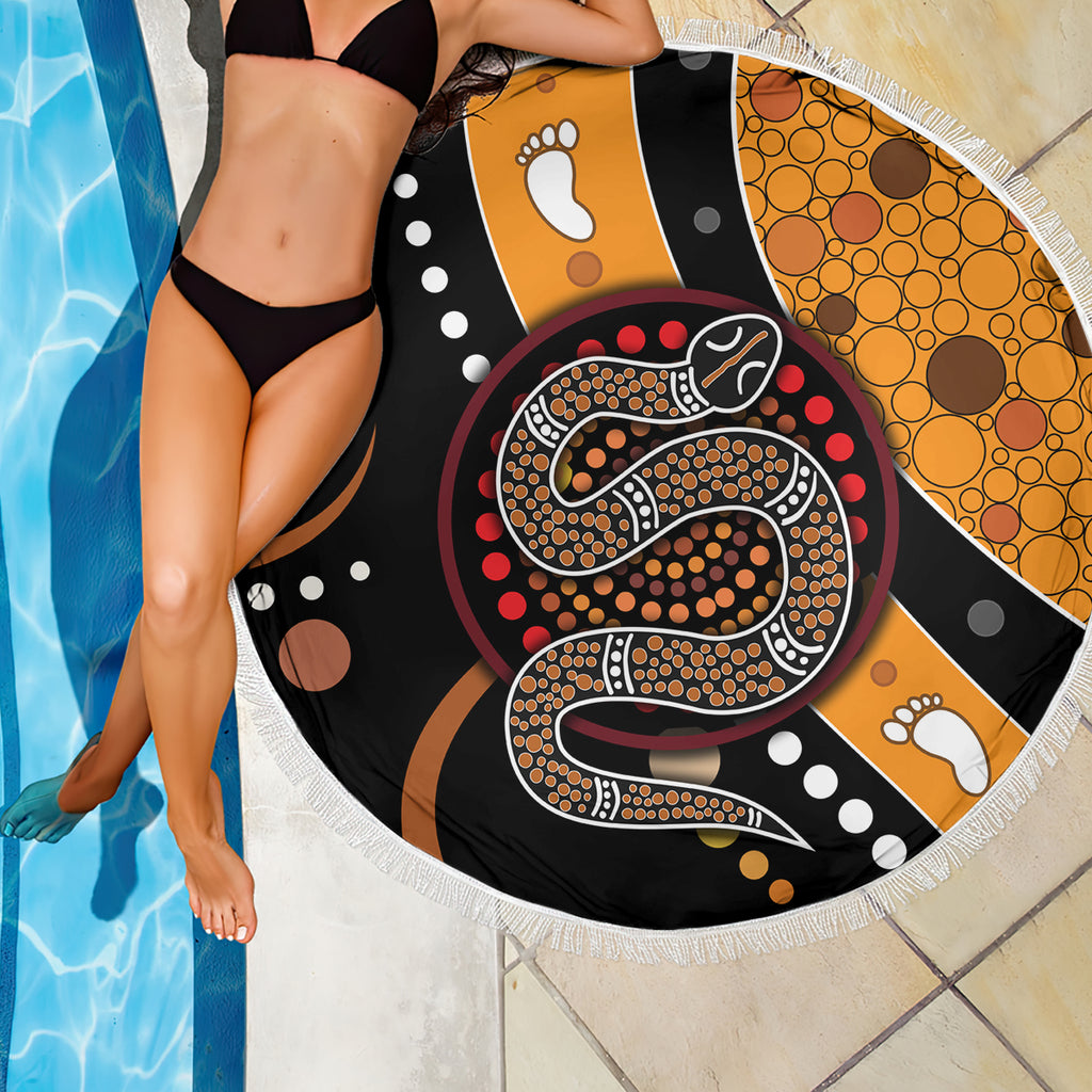 Aboriginal Snake Pattern Dot Art Beach Blanket