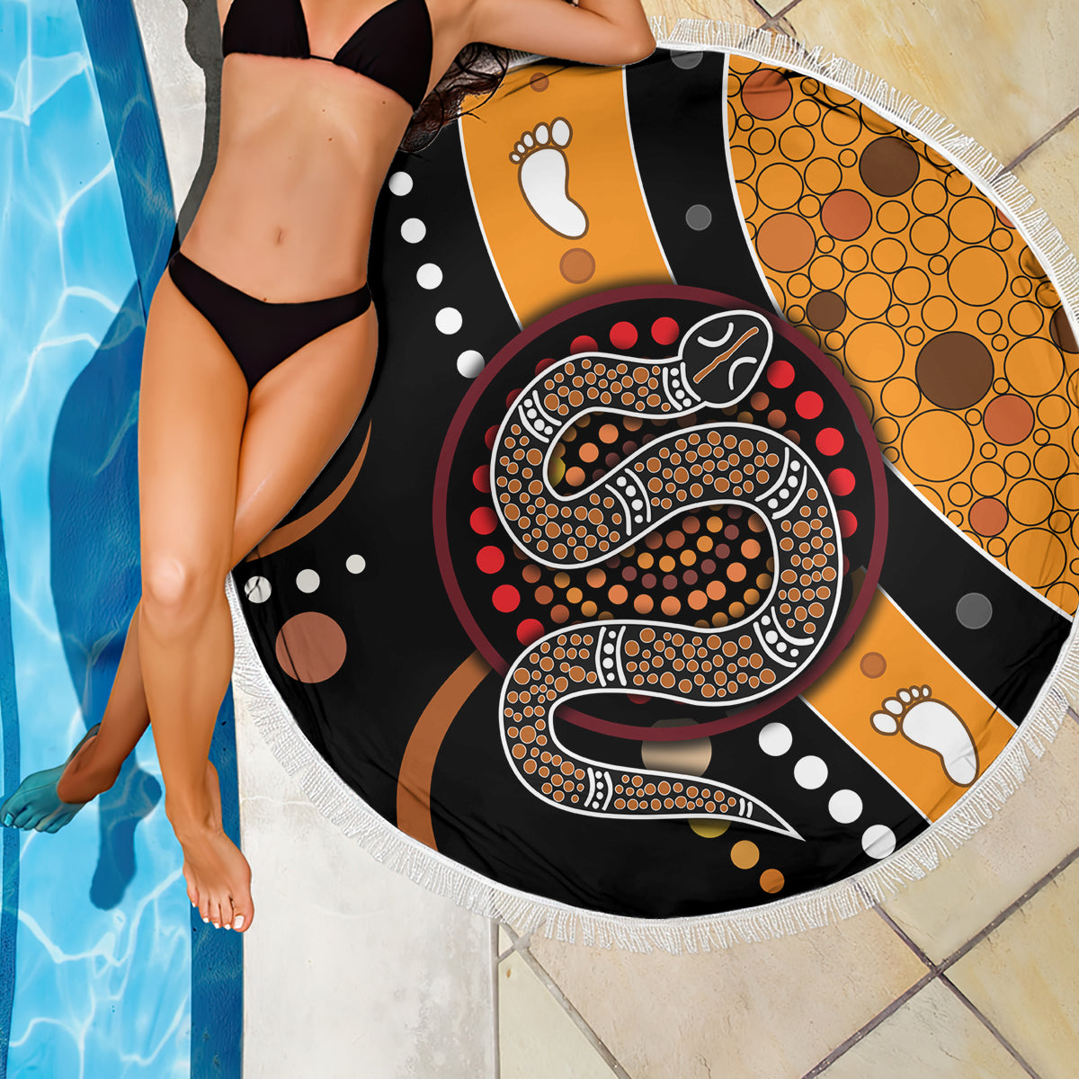 Aboriginal Snake Pattern Dot Art Beach Blanket