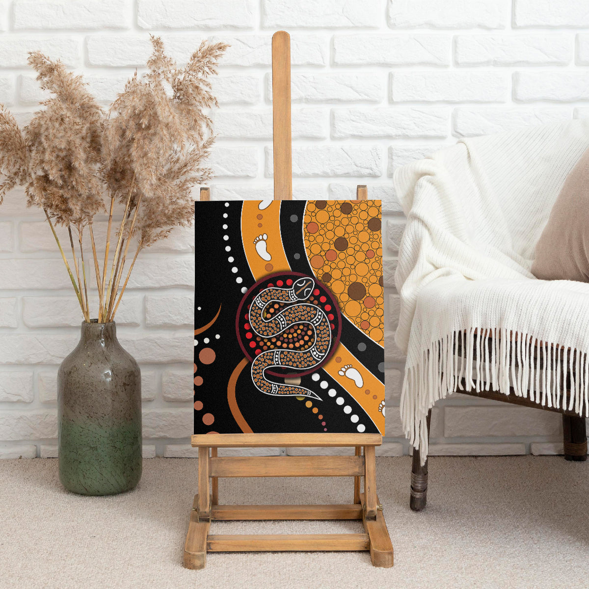 Aboriginal Snake Pattern Dot Art Canvas Wall Art