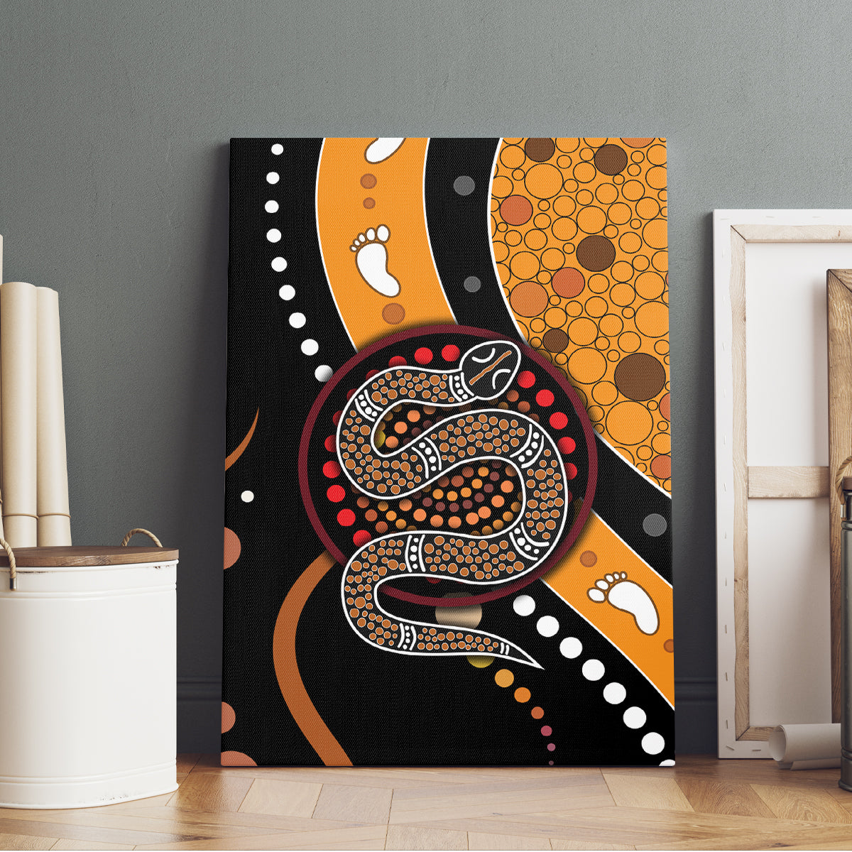 Aboriginal Snake Pattern Dot Art Canvas Wall Art