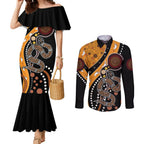 Aboriginal Snake Pattern Dot Art Couples Matching Mermaid Dress and Long Sleeve Button Shirt