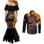 Aboriginal Snake Pattern Dot Art Couples Matching Mermaid Dress and Long Sleeve Button Shirt