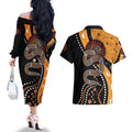 Aboriginal Snake Pattern Dot Art Couples Matching Off The Shoulder Long Sleeve Dress and Hawaiian Shirt