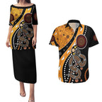 Aboriginal Snake Pattern Dot Art Couples Matching Puletasi and Hawaiian Shirt